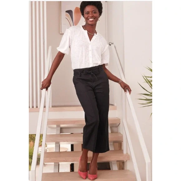 LEVEL99 NWT Bette Seamed Tie Waist Linen Straight Leg Trouser in Black // 00 - Picture 1 of 14